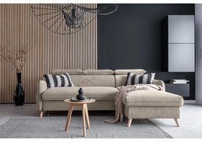 Bézs bársony kinyitható sarokkanapé (jobb oldali) Sweet Harmony – Miuform