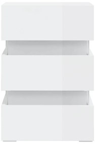 Magasfényű fehér szerelt fa LED-es éjjeliszekrény 45x35x67 cm