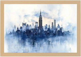 Poszter Keret Fa New York Manhattan Felhőkarcolók Skyline Blue 60x40
