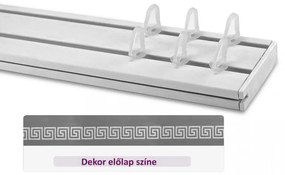 Fehér-ezüst csíkos görög mintás 45 mm-es előlapos kétsoros műanyag mennyezeti sínes karnis 180 cm-es szett