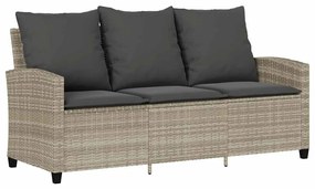 3 személyes szürke polyrattan kerti kanapé asztallal&amp;párnával