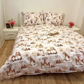 Karácsonyi manók barna pamut ágyneműhuzat TiaHome - 1x Párna 90x70cm, 1x Paplan 140x200cm