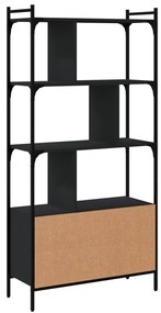fekete szerelt fa könyvespolc ajtókkal 76,5 x 30 x 154,5 cm