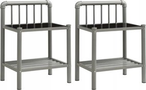 Fém Éjjeliszekrény Éjjeliszekrény 2 Db Szürke-fekete