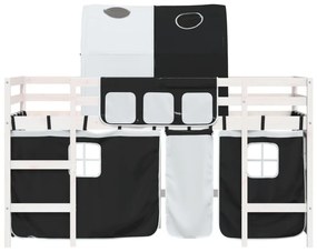 fehér-fekete tömör fenyő gyerek galériaágy alagúttal 80x200 cm