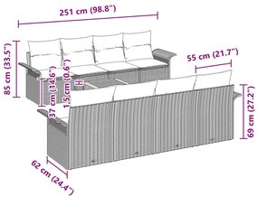 9 darabos Kerti Kanapé Szett Párnákkal Bézs Poli Rattan Akácia