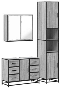 3 részes szürke sonoma színű szerelt fa fürdőszobai bútorszett