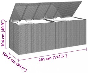 szürke polyrattan kerti párnatartó doboz 291 x 100,5 x 104 cm