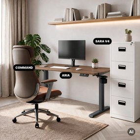 Elektromos íróasztal magasságállítással ergonomikus antracit/dió,1400x700 mm: ARIA