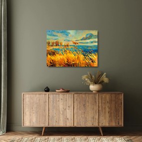 Kép - naplemente a tó felett, akril festmény (üvegen) (70x50 cm)