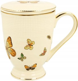 Ekrü Pillangós Bögre 400ML Elegáns Porcelán