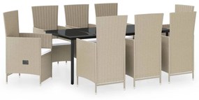 vidaXL 9 részes bézs kerti étkezőgarnitúra párnákkal