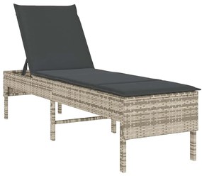 világosszürke polyrattan napozóágy párnával 55x200x44 cm