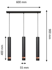 LED Csillár zsinóron TUBA 3xGU10/4,8W/230V fekete/réz