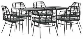 7 részes fekete polyrattan üveg kerti étkezőgarnitúra párnákkal