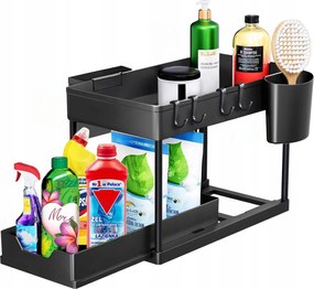 Mosogató Alatti Rendszerező 2 Szintes Kihúzható Polcos Polc Konyhai Állvány Fekete