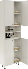 Zaria 4 ajtós fürdőszobai magasszekrény, Fényes fehér / Fehér, MDF, 60 x 27 x 190 cm