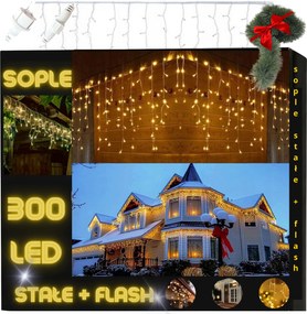 Kültéri Lámpák Karácsonyi Jégcsap 300 Led Fehér Meleg Fix Flash 12m