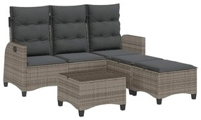 3 részes szürke polyrattan kerti ülőgarnitúra párnákkal L-alakú