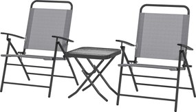 Outsunny 3 részes terasz bútor szett, összecsukható kerti asztal és székek állítható háttámlával, üveg felsőrésszel és acél vázzal - Szürke | Aosom