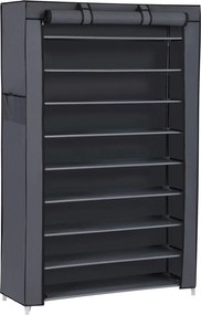 10 szintes cipőtároló porvédő huzattal, 28 x 88 x 160 cm,  40–50 pár cipőnek, szürke