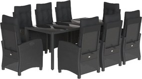 vidaXL 9 részes fekete polyrattan kerti étkezőgarnitúra párnákkal