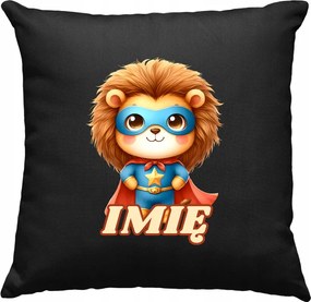 Gyerek párna Oroszlán hős +Név fekete