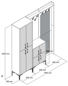 Előszobafal Berlin ABC - Diós, Fehér Marble