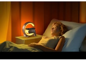 Immax 08986L-LED RGB Dimmelhető lámpa ébresztőórával és Qi töltéssel 30W/230V arany