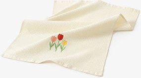 Goldea hímzett waffle konyharuha - tulipánok krémszínű alapon 50 x 70 cm