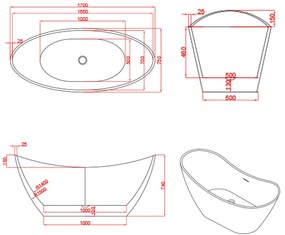 Lago szabadon álló fürdőkád 170x78x67 cm