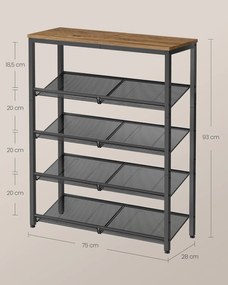 5 szintes cipőtartó állvány 30×75×93 cm