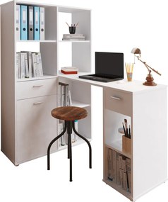 Sarok PC asztal könyvespolccal, fehér, MINESON