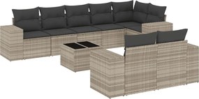 vidaXL 9 részes világosszürke polyrattan kerti ülőgarnitúra párnával