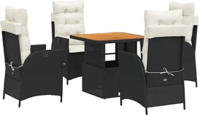 vidaXL 5 részes fekete polyrattan kerti étkezőgarnitúra párnákkal