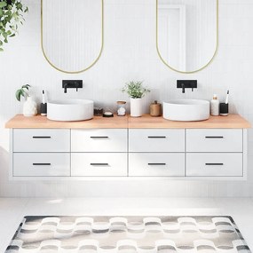 világosbarna kezelt tömör fa fürdőszobai pult 220x50x(2-6) cm