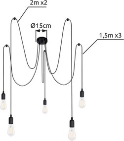 Globo A110-5 Függeszték fekete, kábelt, 5 mennyezeti tartó, 1,5m, ø: 150, exkl. 5xE27 60W 230V