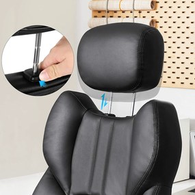 Ergonomikus irodai forgószék felhajtható karfákkal és állítható fejtámlával, fekete PU műbőr, 150 kg