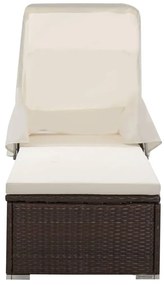 vidaXL barna polyrattan napozóágy napellenzővel és párnával