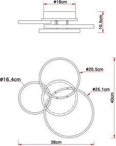 Globo 67273-30 Mennyezeti lámpa fém fekete matt, MDF fa sötét, fém fekete matt, műanyag fehér, HxSzxM: 400x380x105mm, LED 30W 230V, 3900lm bemenet, 1500lm kimenet, 3000K