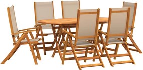 vidaXL 7 részes tömör akácfa és textilén kerti étkezőgarnitúra
