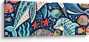 Kép – Rajzolt vízi állatok (órával) (90x30 cm)