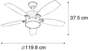 Acél mennyezeti ventilátor távirányítóval, LED-del - Malaki