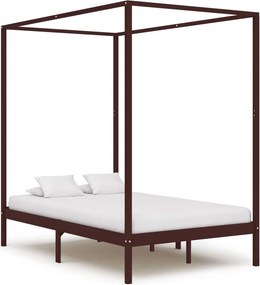 vidaXL sötétbarna tömör fenyőfa baldachinos ágykeret 120 x 200 cm