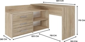 Dany sarok íróasztal polccal, tárolóval, sonoma