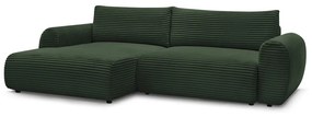 Sötétzöld kordbársony kinyitható sarokkanapé (bal oldali) Lucien – Bobochic Paris