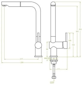 Laveo Luna, álló konyhai csaptelep h-353, grafit/szürke, LAV-BLZ_969D