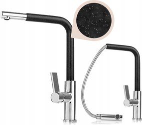 Álló konyhai csaptelep kihúzható és 360°-ban forgatható kifolyócsővel, fekete grafit