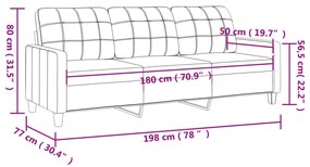 vidaXL 3 személyes fekete műbőr kanapé 180 cm
