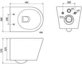 Mexen Rico, fali WC csésze 490x360x370 mm, Perem nélküli Tornado, matt fekete, 3372XX85T